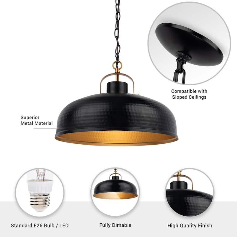 15.5" Industrial Black 1-Light Metal Pendant Light