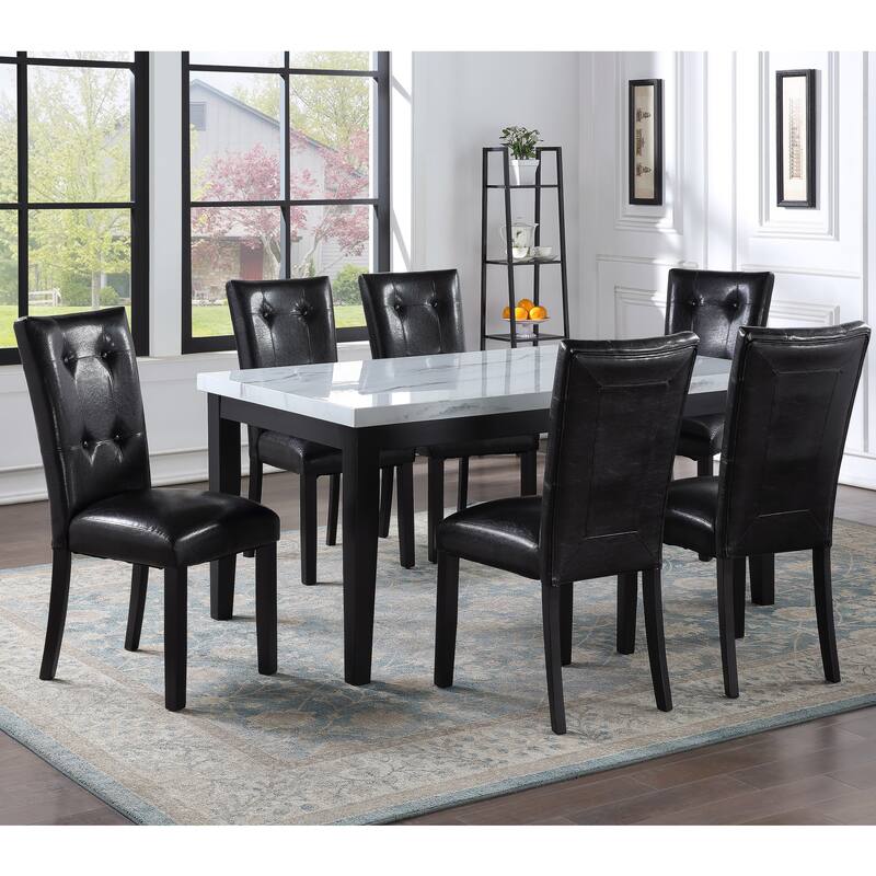Steve Silver Santeri White Faux Marble and Cherry Dining Table