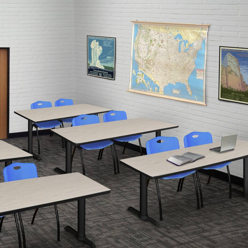 66" x 24" Training Table- Maple & 2 'M' Stack Chairs- Blue - 66" x 24"