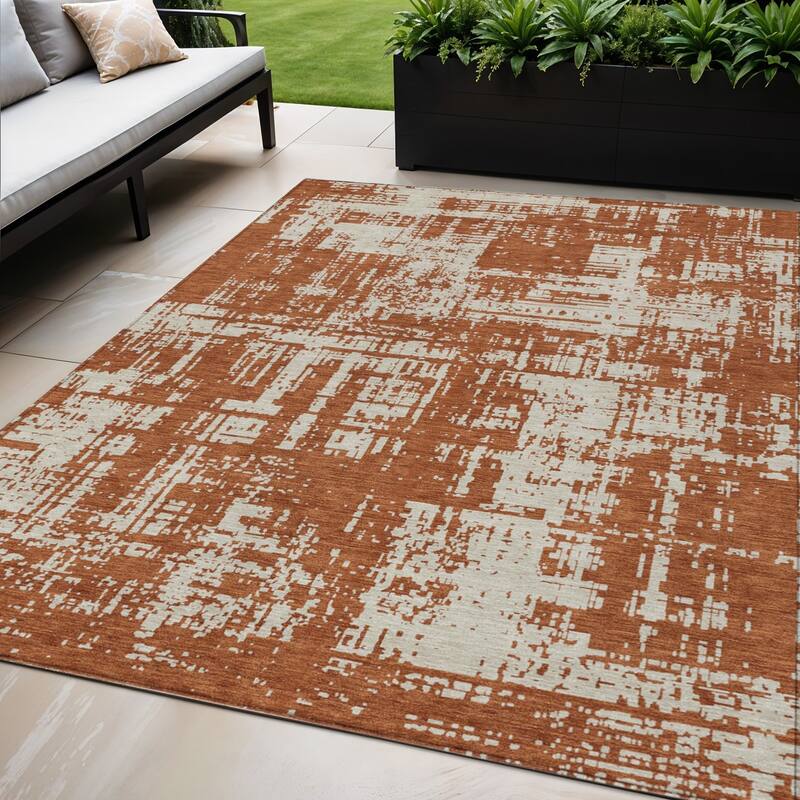 HomeRoots Abstract Transitional Rectangle Outdoor Rug - 5' X 8'