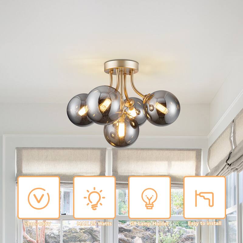 Sputnik Light with Glass Globe Glass Semi Flush Mount Lighting Globe Light Fixture Dimmable - 5-Light