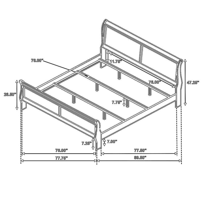 Nim King Size Bed, Sleigh Panel Headboard Design, White, Low Profile