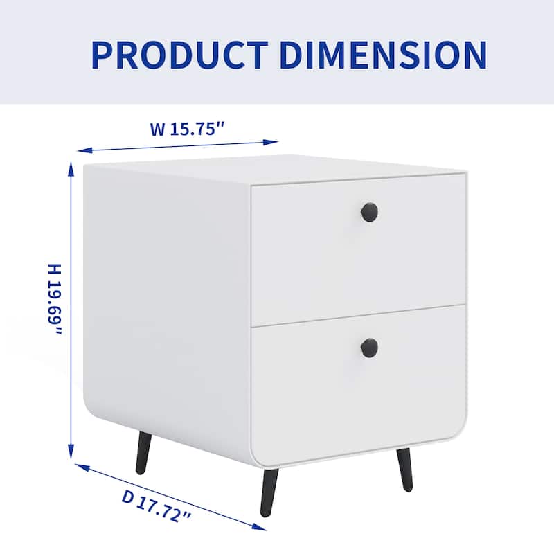 Night Stand Wooden End Table, Bedside Furniture Bedside聽Table with 2 Circular Handle Drawers, Nightstand Steel Frame Cabinet