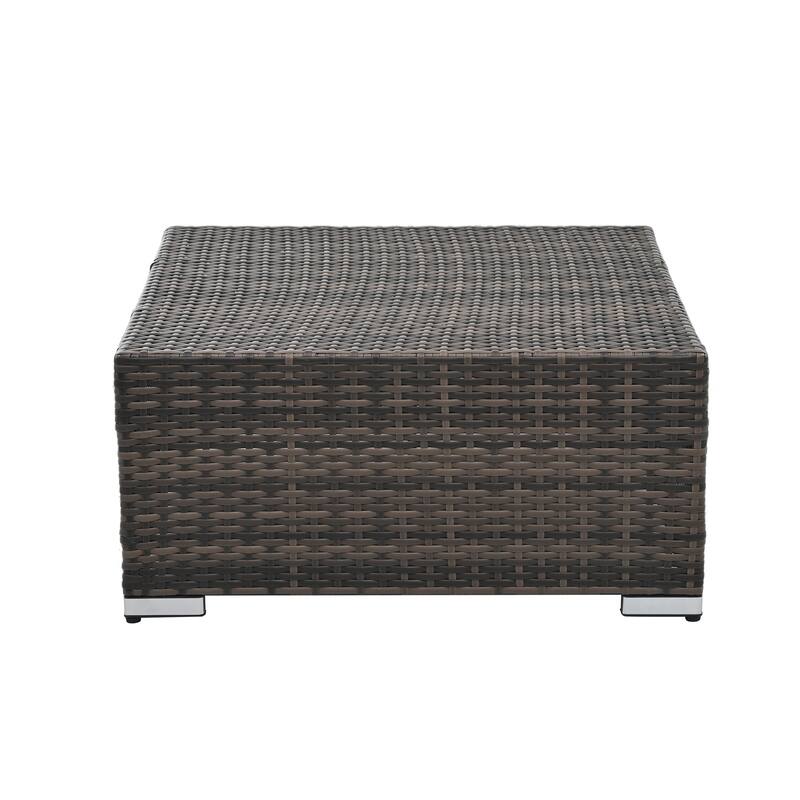 Modular Sectional Sofa with Tempered Glass Coffee Table, PE Wicker Frame Conversation Sets with Ottoman, Convertible Loveseat