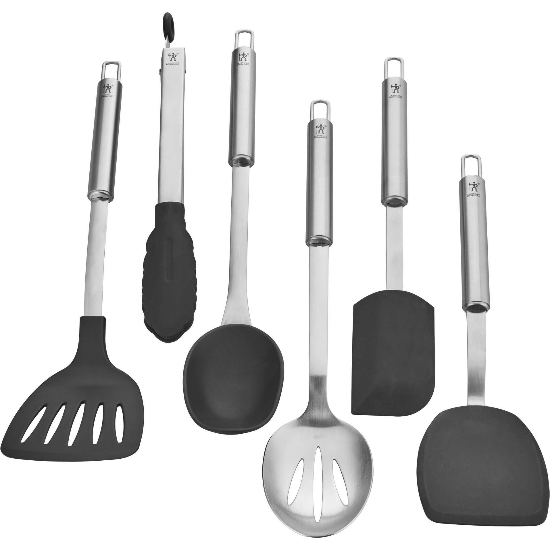 Henckels Cooking Tools 6-PC Kitchen Gadgets Sets with Spatula, Tongs, Cooking Spoon, 18/10 STAINLESS STEEL - 6-piece