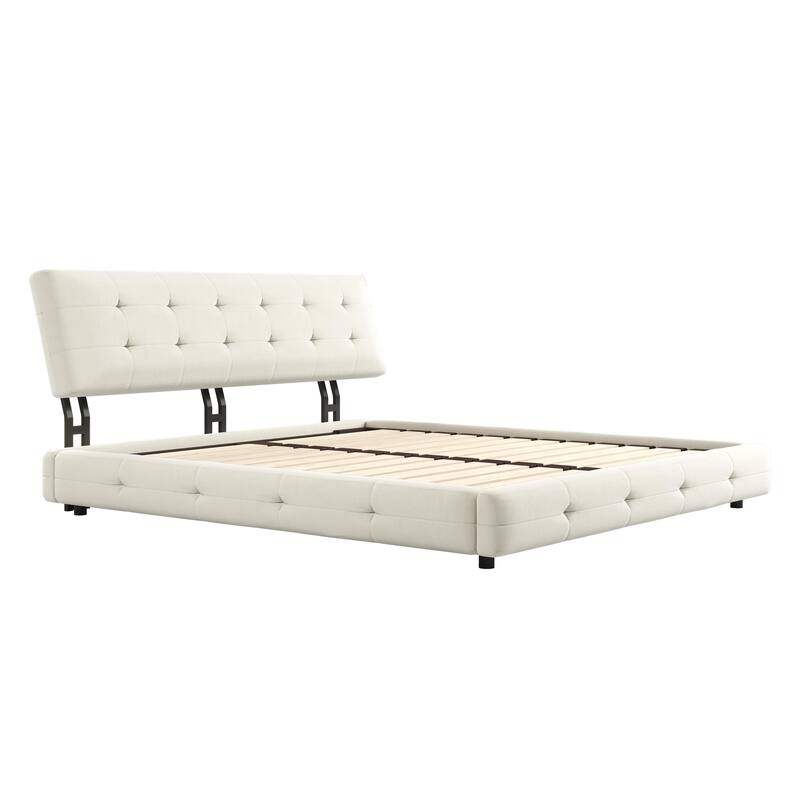GDFStudio - King Size Chenille Platform Bed with Tufted Headboard Design