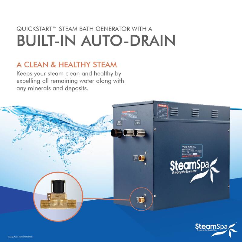 SteamSpa Oasis 12 KW QuickStart Steam Bath Generator Package with Built-in Auto Drain in Brushed Nickel