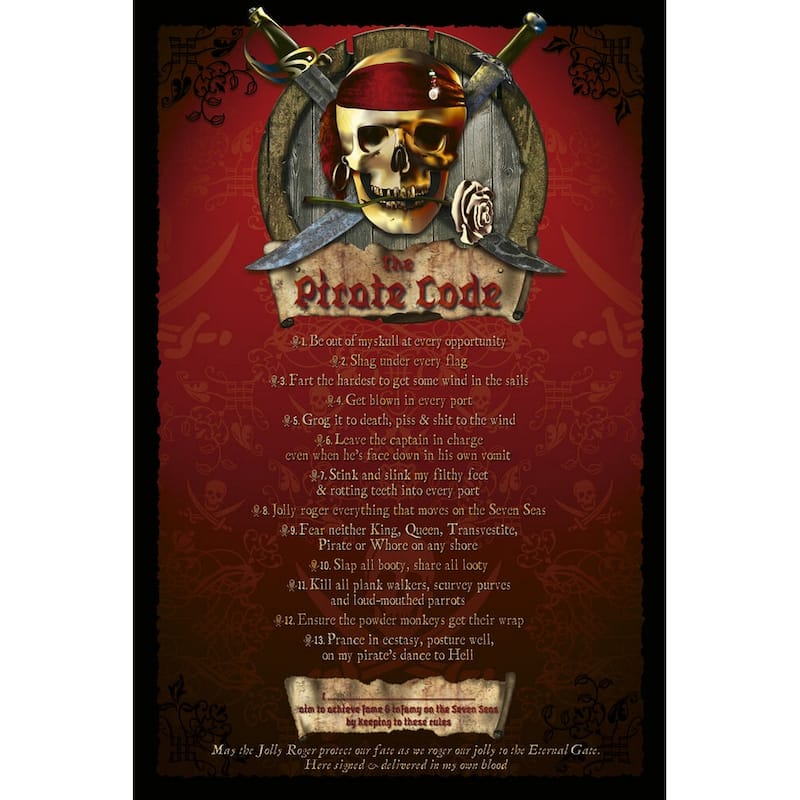 Pirate Code Typography Art Poster - 24 x 36 Inch