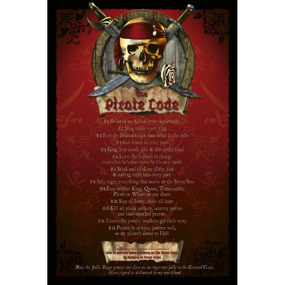 Pirate Code Typography Art Poster - 24 x 36 Inch