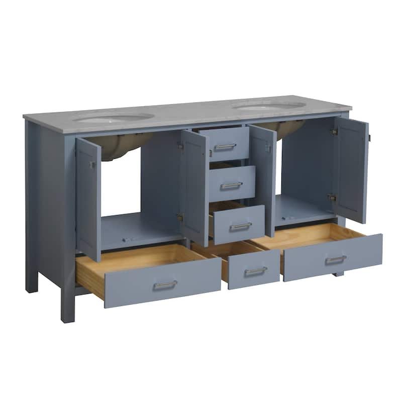 KitchenBathCollection Horizon 60" Double Bathroom Vanity with Engineered Carrara Top