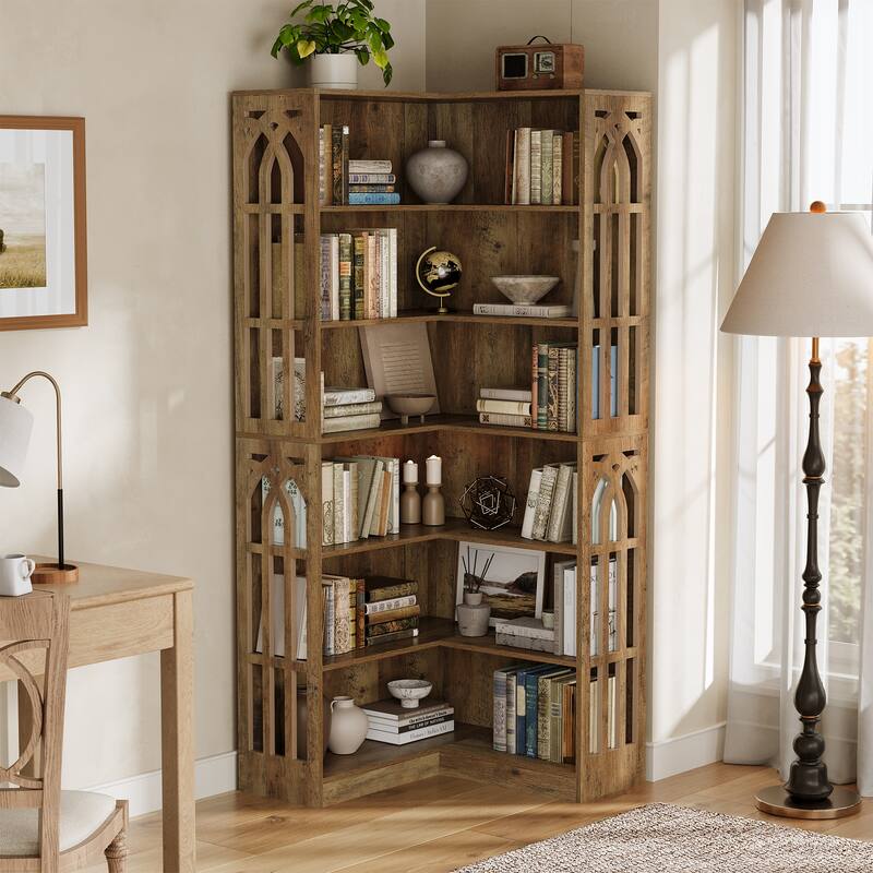 6-Tier Corner Shelf, 75.2" Tall Corner Bookshelf and Bookcase