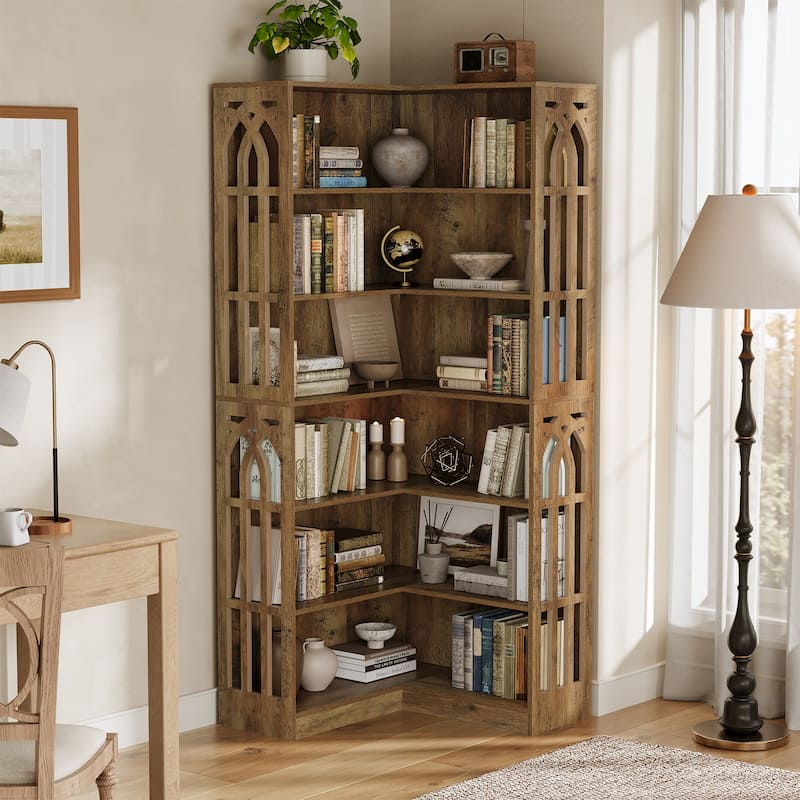 75.2" Tall Corner Shelf, 6-Tier Corner Book Shelf L-Shaped Bookcase Display Shelf