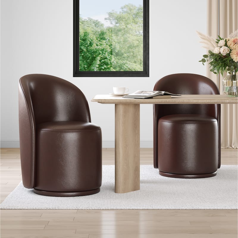 23.5" Wide Swivel Side Chair for Dining Room, Living Room - Set of 2 - Red Brown-Faux Leather