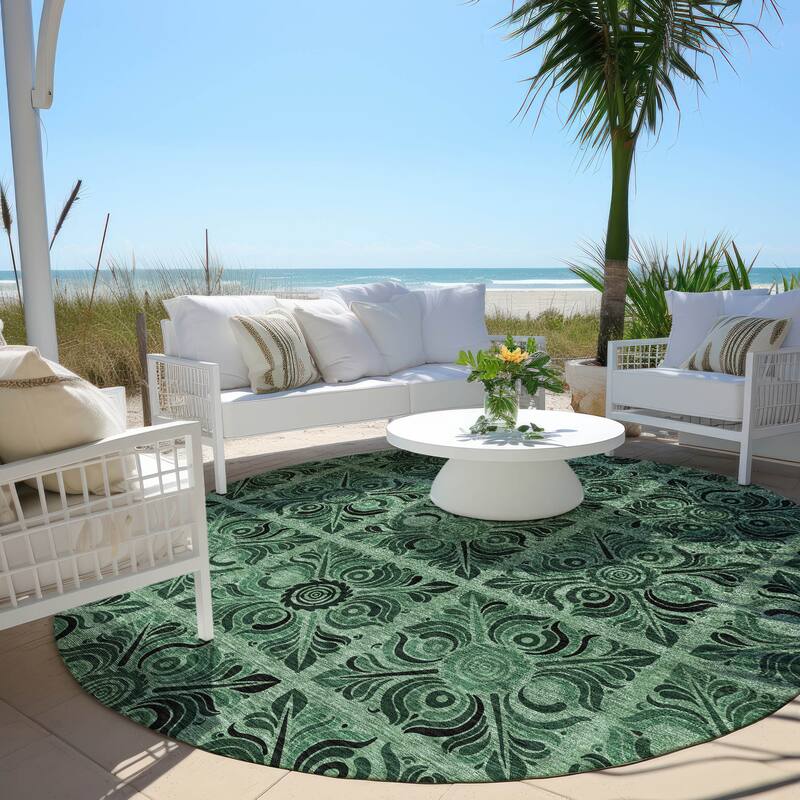 Machine Washable Indoor/ Outdoor Chantille Mosic Rug - Green - 8' x 8'