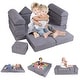 preview thumbnail 2 of 28, Costway Kids Modular Play Couch Play Set with Suede Fabric Cover - See Details Grey