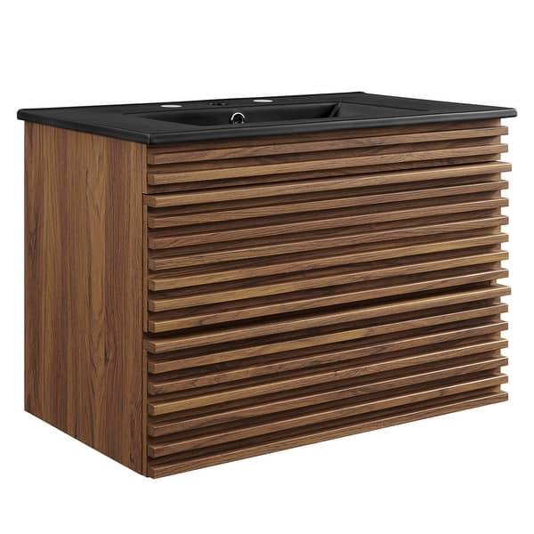 slide 3 of 10, Render 30" Wall-Mount Bathroom Vanity Walnut Black