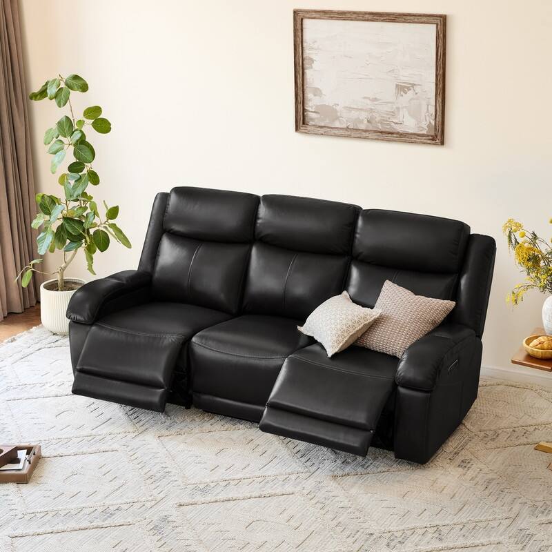 Spruce & Spring Hadlee Genuine leather Reclining Sofa with Multi-Function Console.