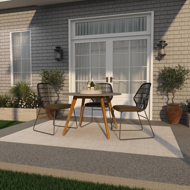 Gray Concrete Inspired Oval End Table Outdoor Accent Table with Brown Tapered Wood Legs