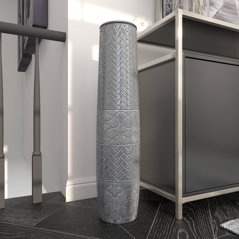 Gray Ceramic Vase with Varying Patterns