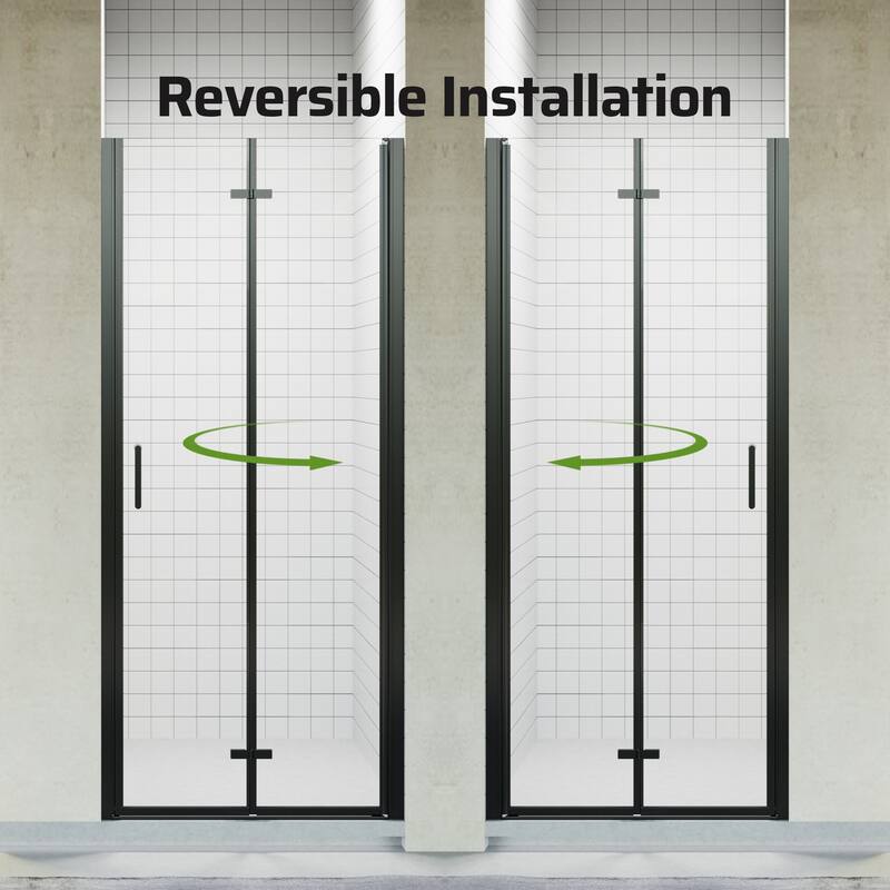 30"/32"/34" W x 72" H Frameless Folding Pivot Shower Door, 6mm Tempered Glass, Matte Black Bifold Bathroom Door