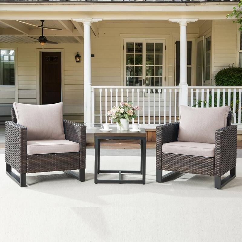 Gymojoy Outdoor PE Wicker Chairs with Table - Brown - Beige