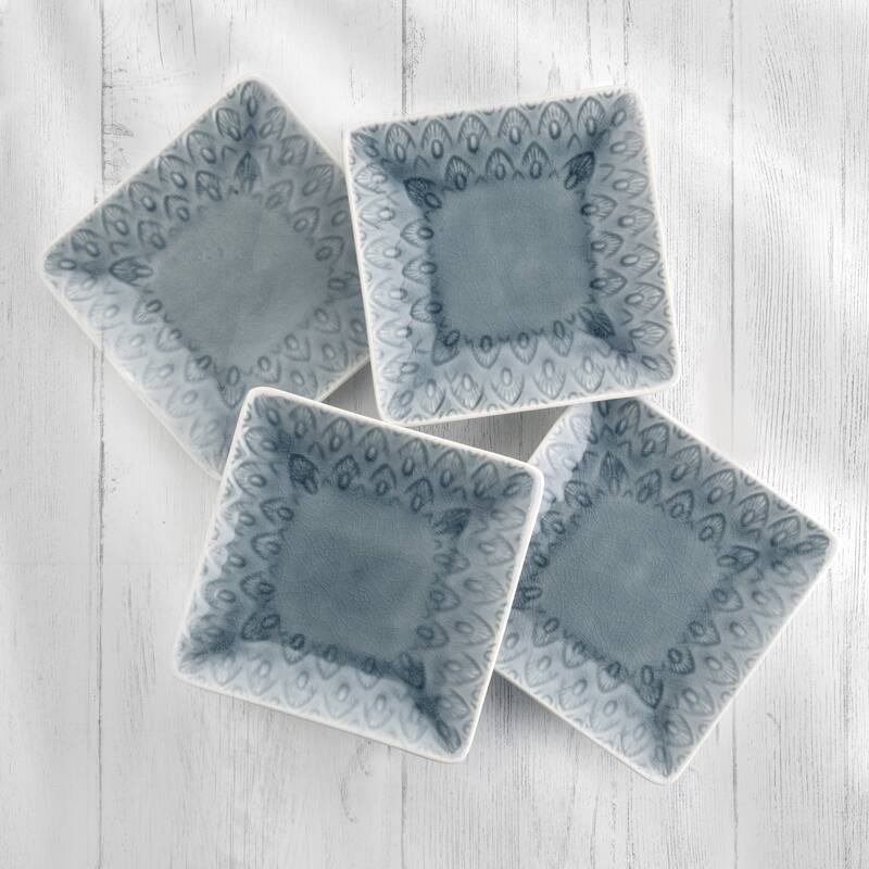 Euro Ceramica Peacock 5 Piece Square Serving Set in Grey