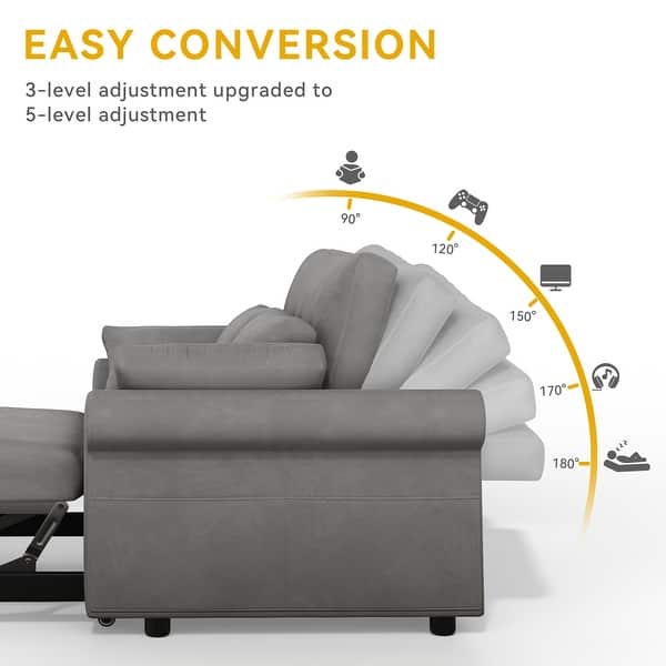 dimension image slide 0 of 6, Moasis Sleeper Sofa Bed 3-in-1 Convertible Couch with Pullout Bed, Reclining Backrest, Storage Pockets - 50"L x 37.6"W x 31.5"H