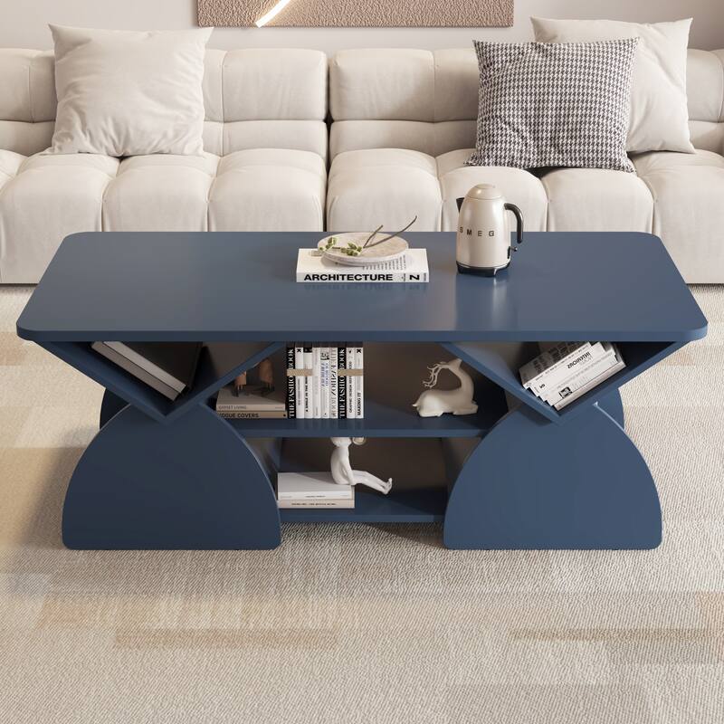 GDFStudio - Quill Wood Geometric Coffee Table with 6 Independant Storage Areas