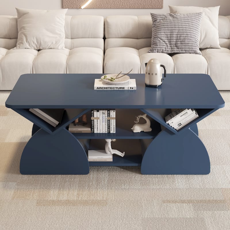 Rectangular Coffee Table for Living Room, Center Table with Storage, 47 Inch Space Saving Modern Coffee Table - Blue