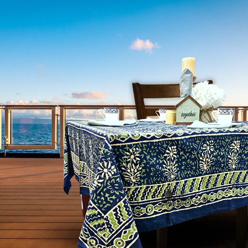 Dabu Floral Hand Block Print Cotton Tablecloth Rectangle Collection