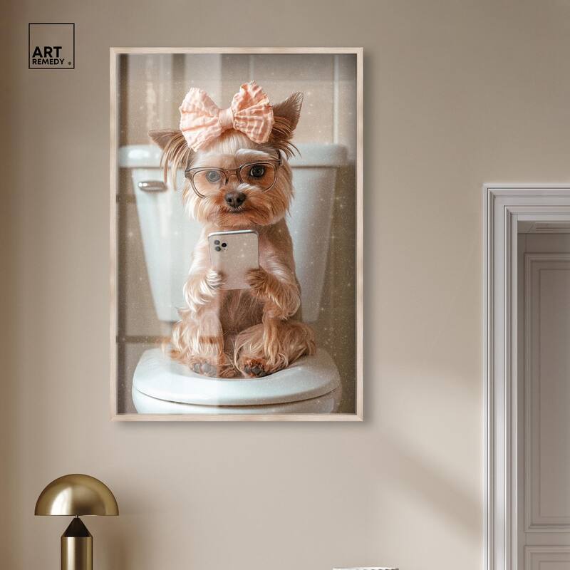 Cute Yorkie on the Toilet Shadowbox by Art Remedy