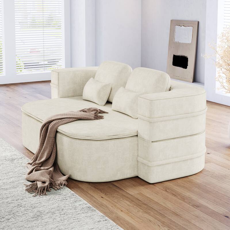 GDFStudio - Willoughby Chenille Foldable Sleeper Sofa Bed with Multi Functional Blanket