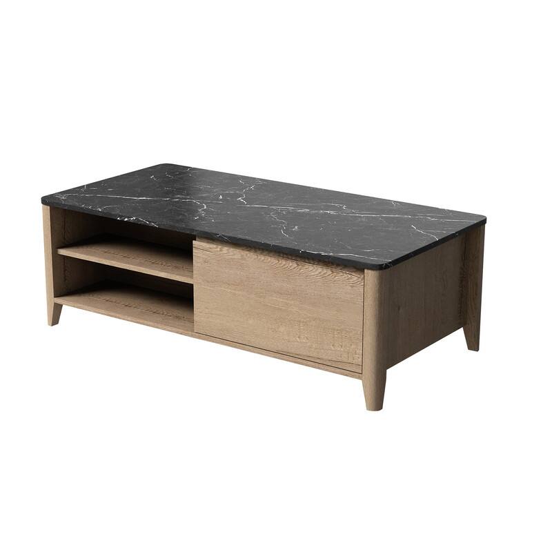 47 Inch Farmhouse Coffee Table with 2Drawers and 2Shelves for Living