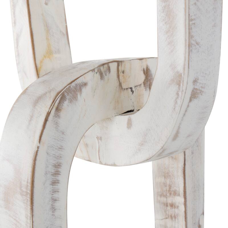 Black or Cream Teak Wood Tall 3 Link Chain Sculpture with Stand