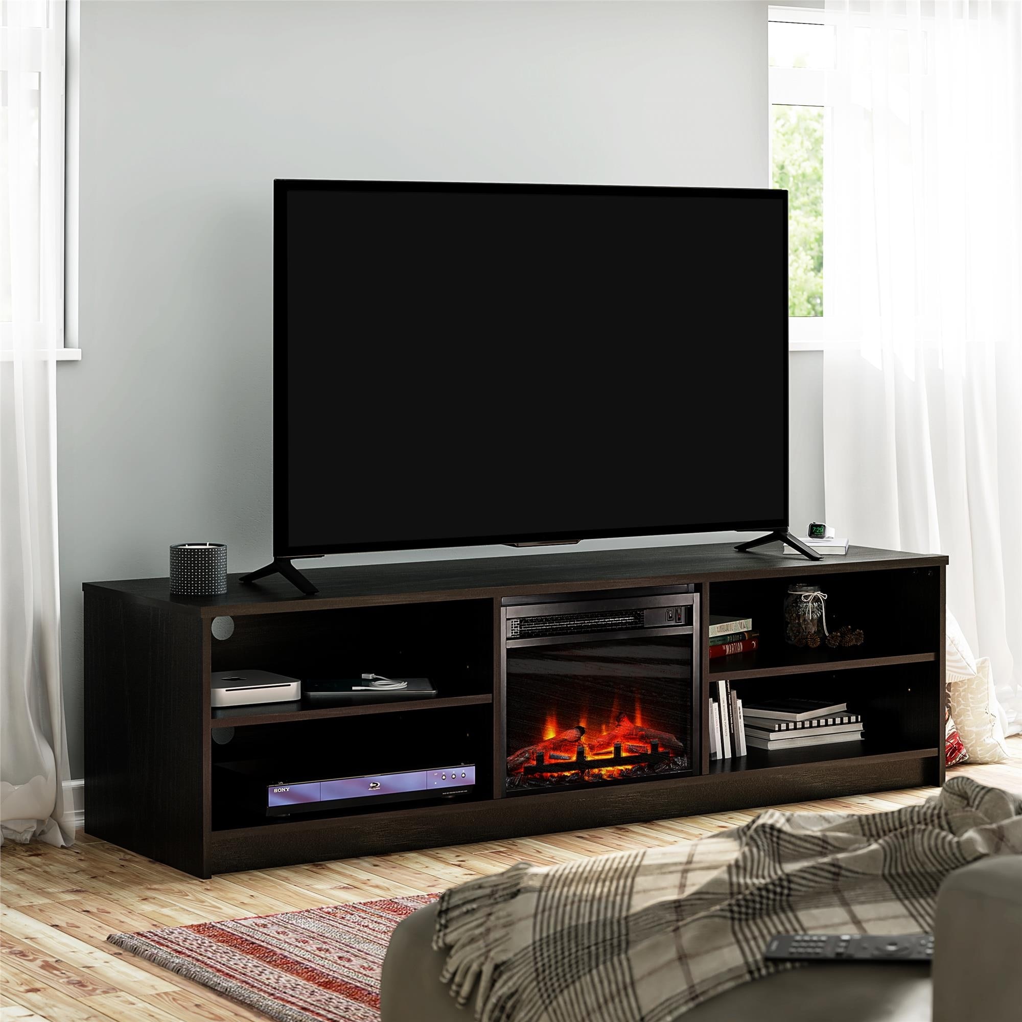 Ameriwood Home Nanton 75 inch TV Stand with Electric Fireplace Insert and 4  Shelves - On Sale - Bed Bath u0026 Beyond - 36055070