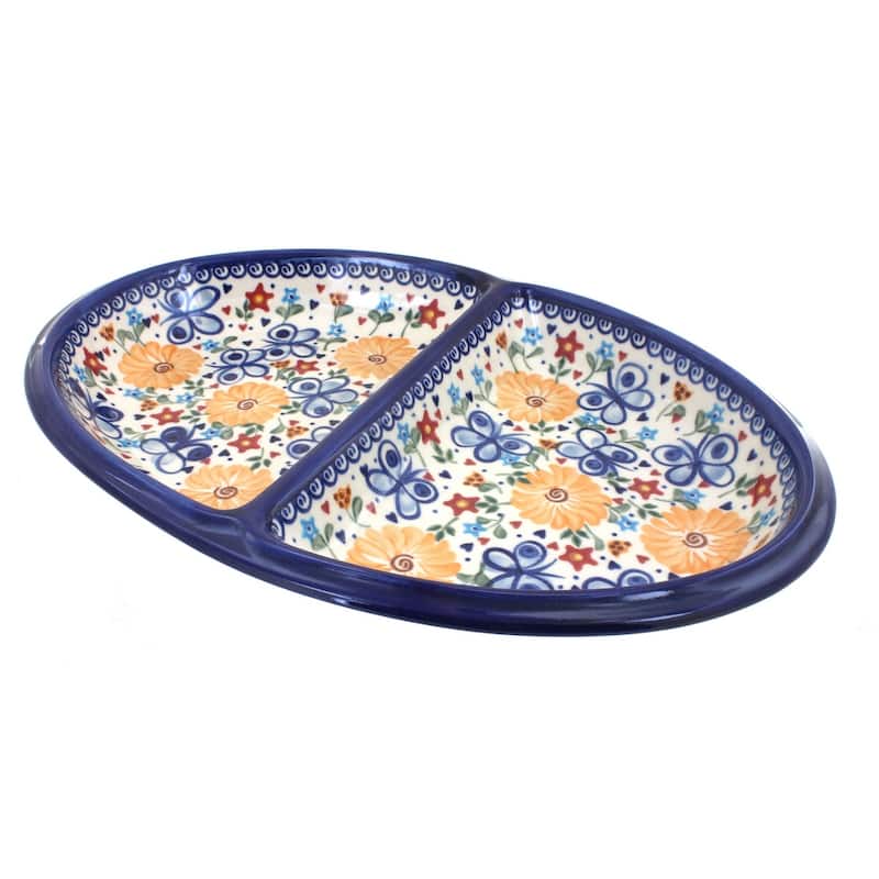 Blue Rose Polish Pottery 203 Vena Divided Dish - Butterfly