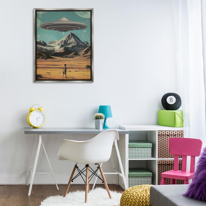 Stupell Woman with Overhead UFO Framed Floater Canvas Wall Art Design By Wumples