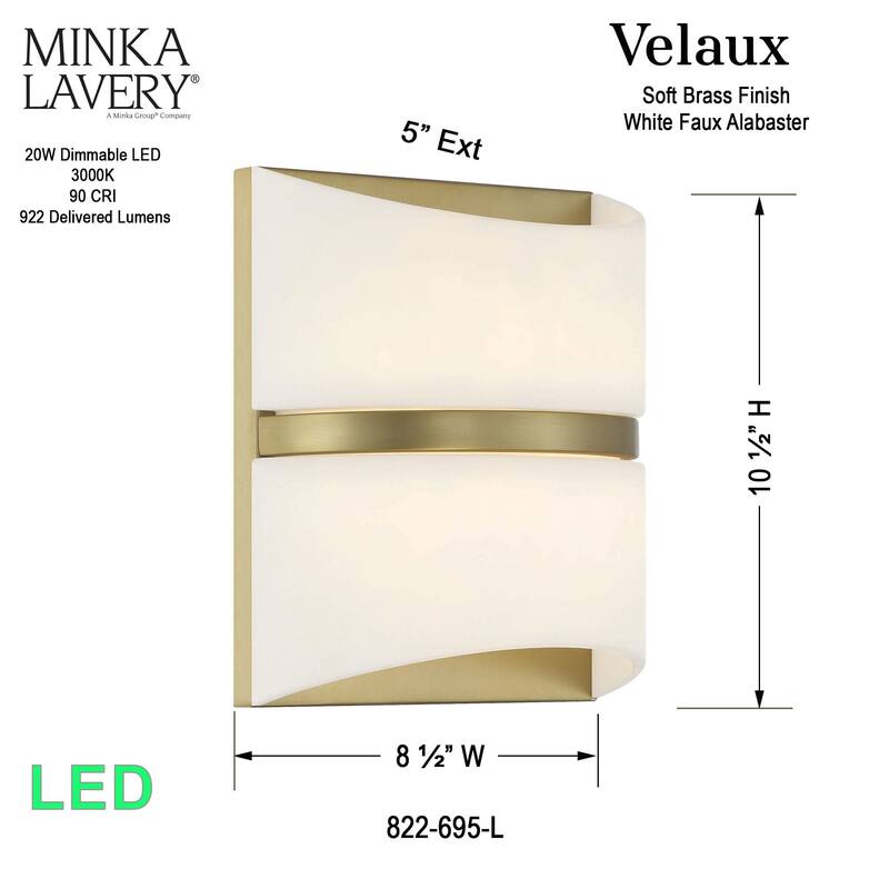 Minka Lavery 822-L Velaux 11" Tall LED Wall Sconce with Faux Alabaster