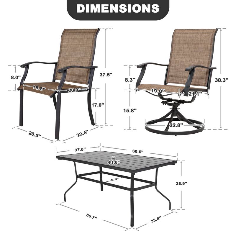 Outdoor 7-Piece Dining Set, Textilene Fabric, Powder-coated Iron Frame - 61 inch