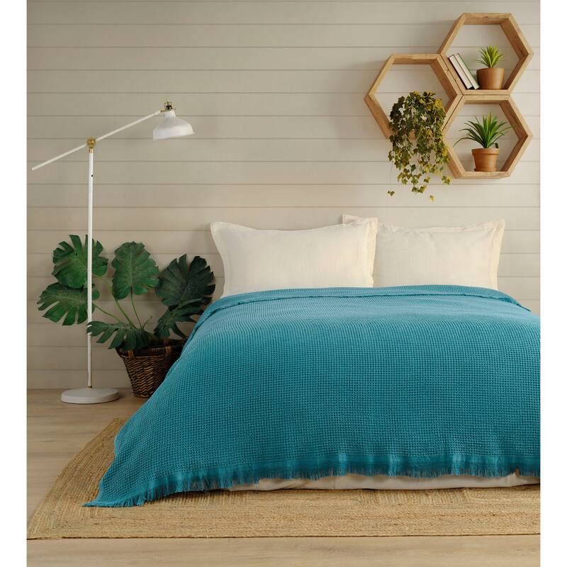 KAFTHAN Textile Waffle Plain Cotton Queen Coverlet