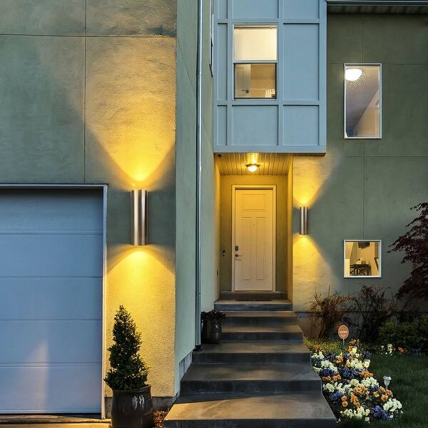 2 Light Outdoor Wall Sconce Cylinder Sleek Up Down Light Outdoor Armed Sconce Overstock 31631327