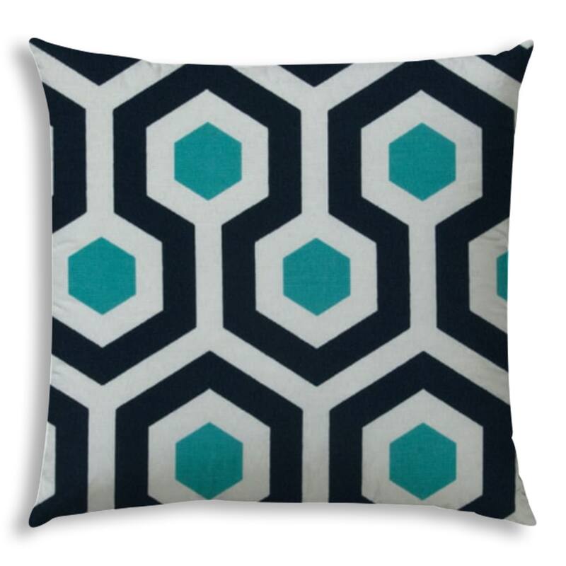 HomeRoots 20" Aqua Navy and White Geometric Indoor Outdoor Throw Pillow Cover - 19.5' X '19.5' X '0.25