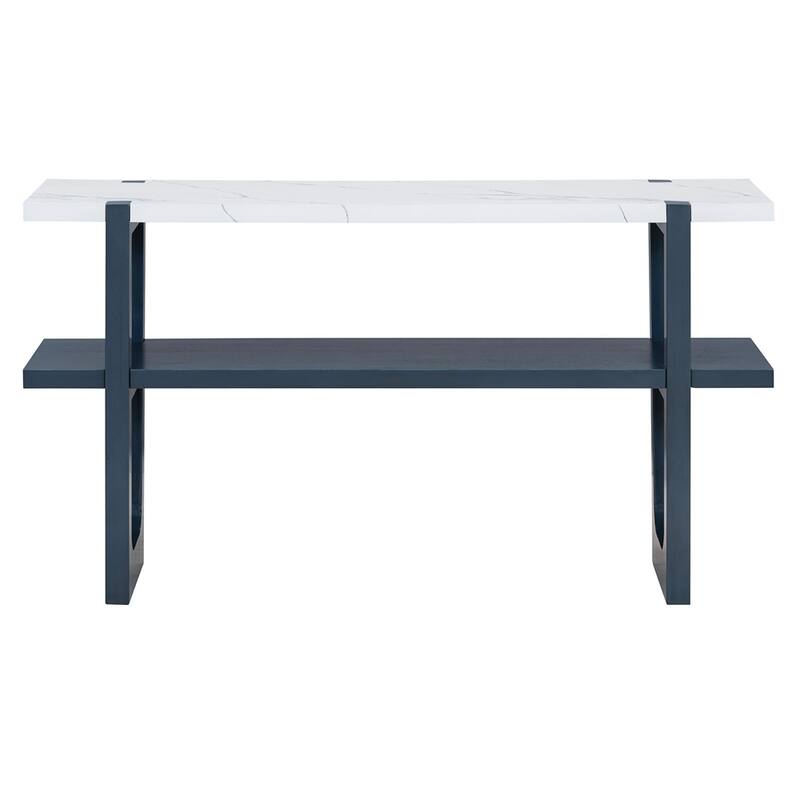 Retro Elegant Console Table with Marble-Effect Top & Versatile Storage