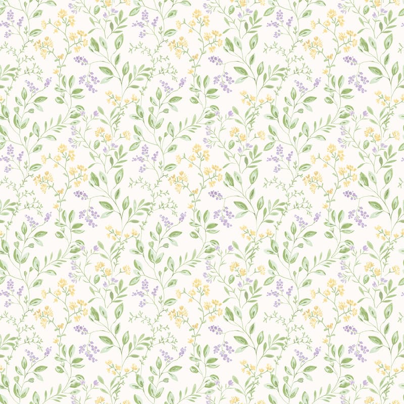 Galerie Wallcoverings Just Kitchens Spring Leaf Trail Vinyl on Non-woven Matte Wallpaper Roll - 33 feet x 21 inches - Yellow