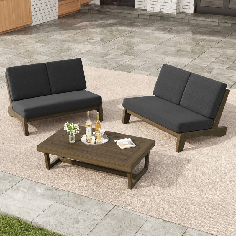 Outdoor Acacia Wood 3 Piece All Weather Conversation Set