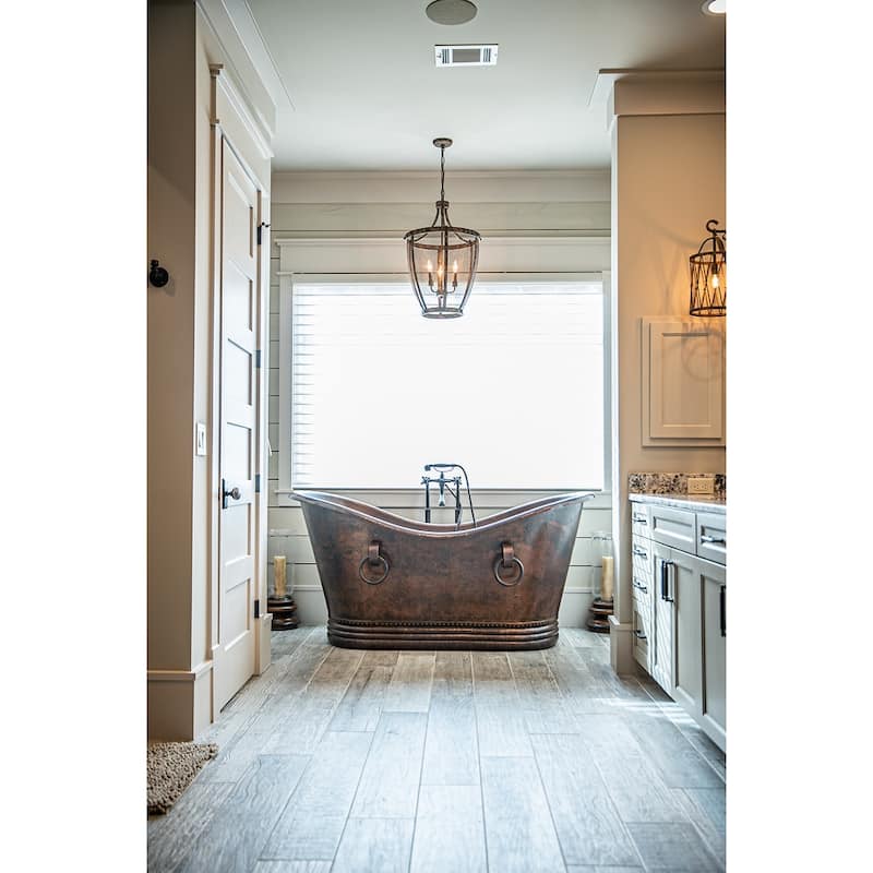 67-in Hammered Copper Double Slipper Bathtub With Rings in Oil Rubbed Bronze (BTDR67DB)