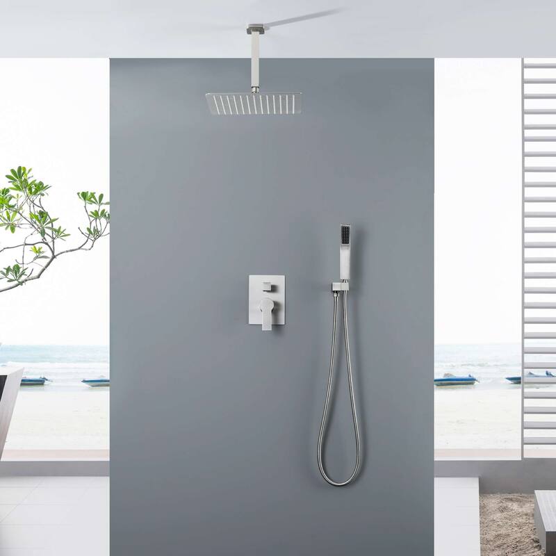 Ceiling Mount Shower Faucet Set With Hand Shower Rainfall Shower System Set 12 Inch Shower Head Set With Pressure Balance Valve