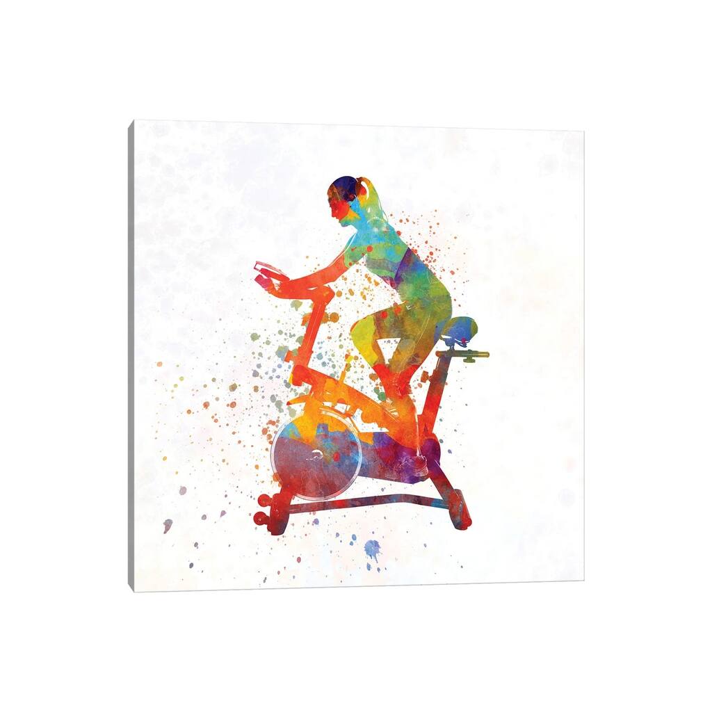 iCanvas "Woman Riding An Exercise Spin Bike In The Gym" by Paul Rommer Canvas Print