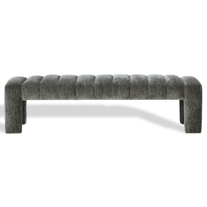 SAFAVIEH Couture Bellisima Channel Tufted Bench, Fully Assembled - 63"W x 17"D x 17"H - Dark Green