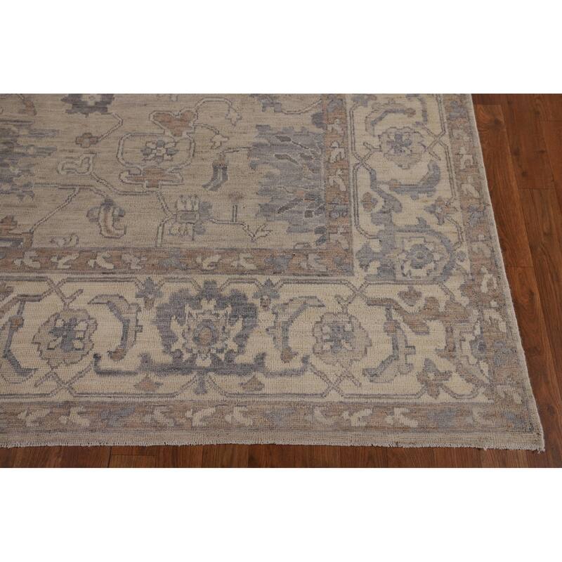 Floral Beige Oushak Turkish Area Rug Hand-Knotted Wool Carpet - 7'8"x 9'7"